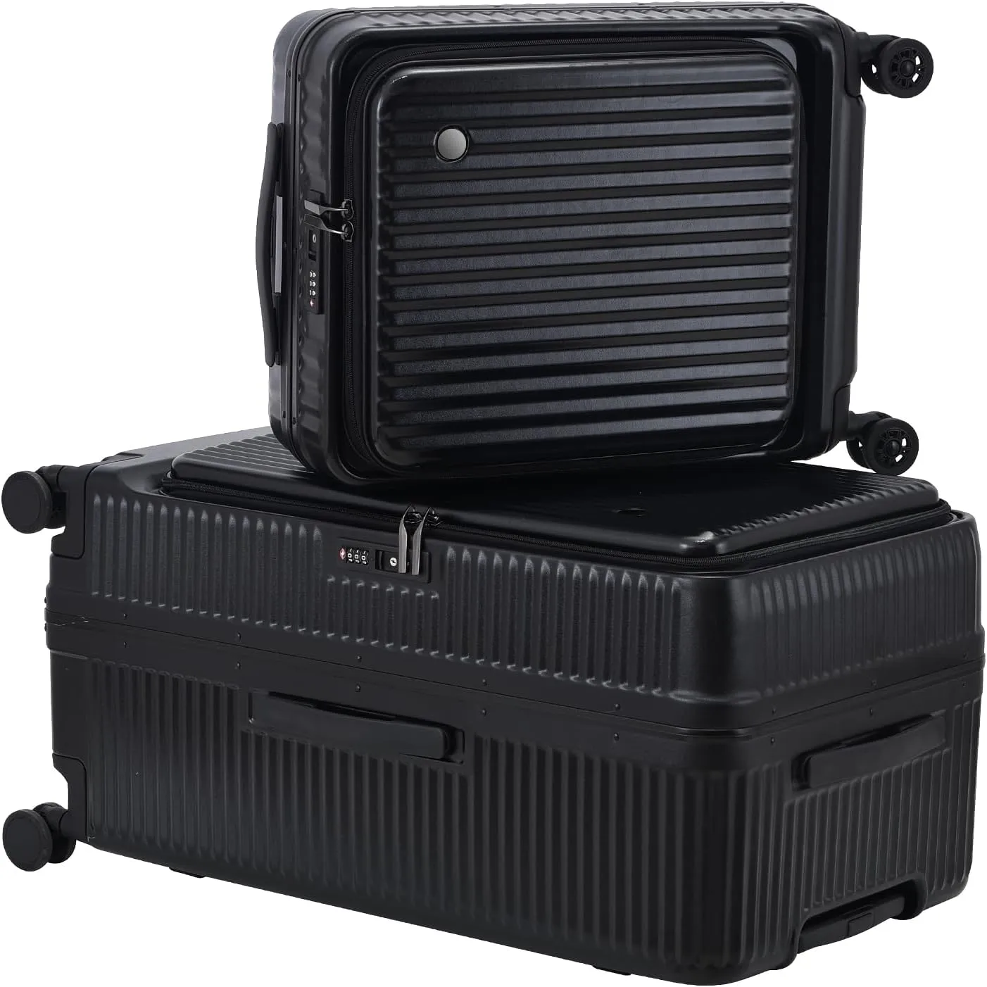 2 pieces 20/29 Aluminum Luggage Set with Side Opening, Lightweight Hardshell ABS PC Suitcase with TSA Lock, 360 Universal Wheels & Adjustable Handle, Black