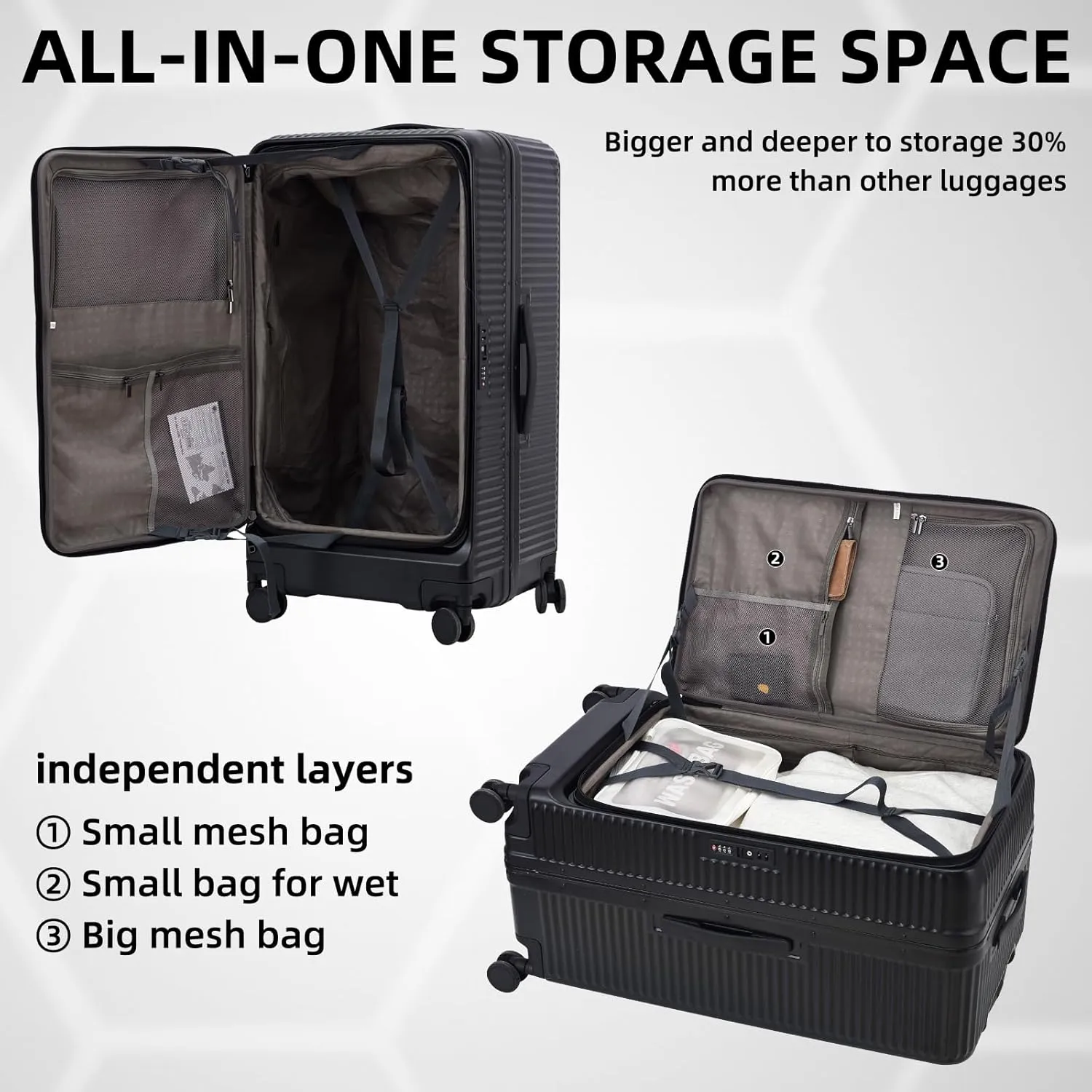 2 pieces 20/29 Aluminum Luggage Set with Side Opening, Lightweight Hardshell ABS PC Suitcase with TSA Lock, 360 Universal Wheels & Adjustable Handle, Black