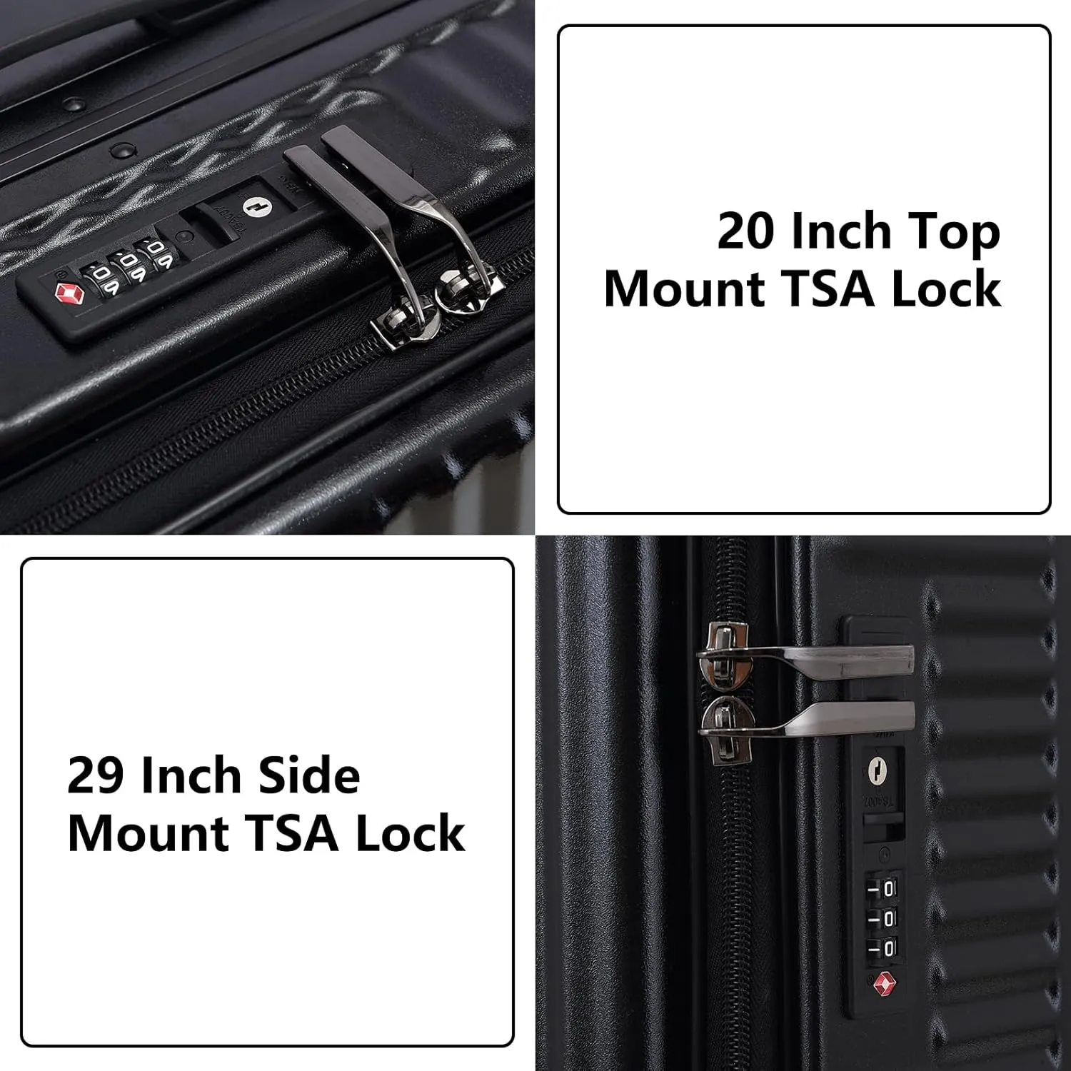 2 pieces 20/29 Aluminum Luggage Set with Side Opening, Lightweight Hardshell ABS PC Suitcase with TSA Lock, 360 Universal Wheels & Adjustable Handle, Black