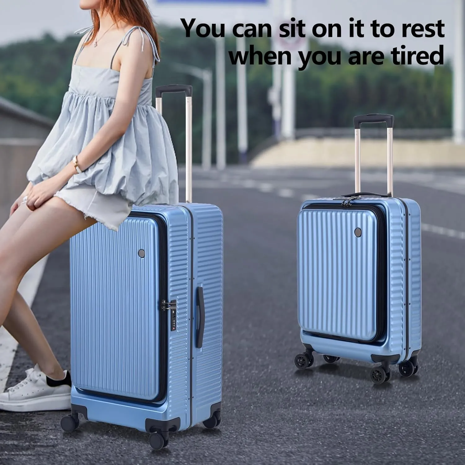 2 pieces 20/29 Aluminum Luggage Set with Side Opening, Lightweight Hardshell ABS PC Suitcase with TSA Lock, 360 Universal Wheels & Adjustable Handle, Dark Blue