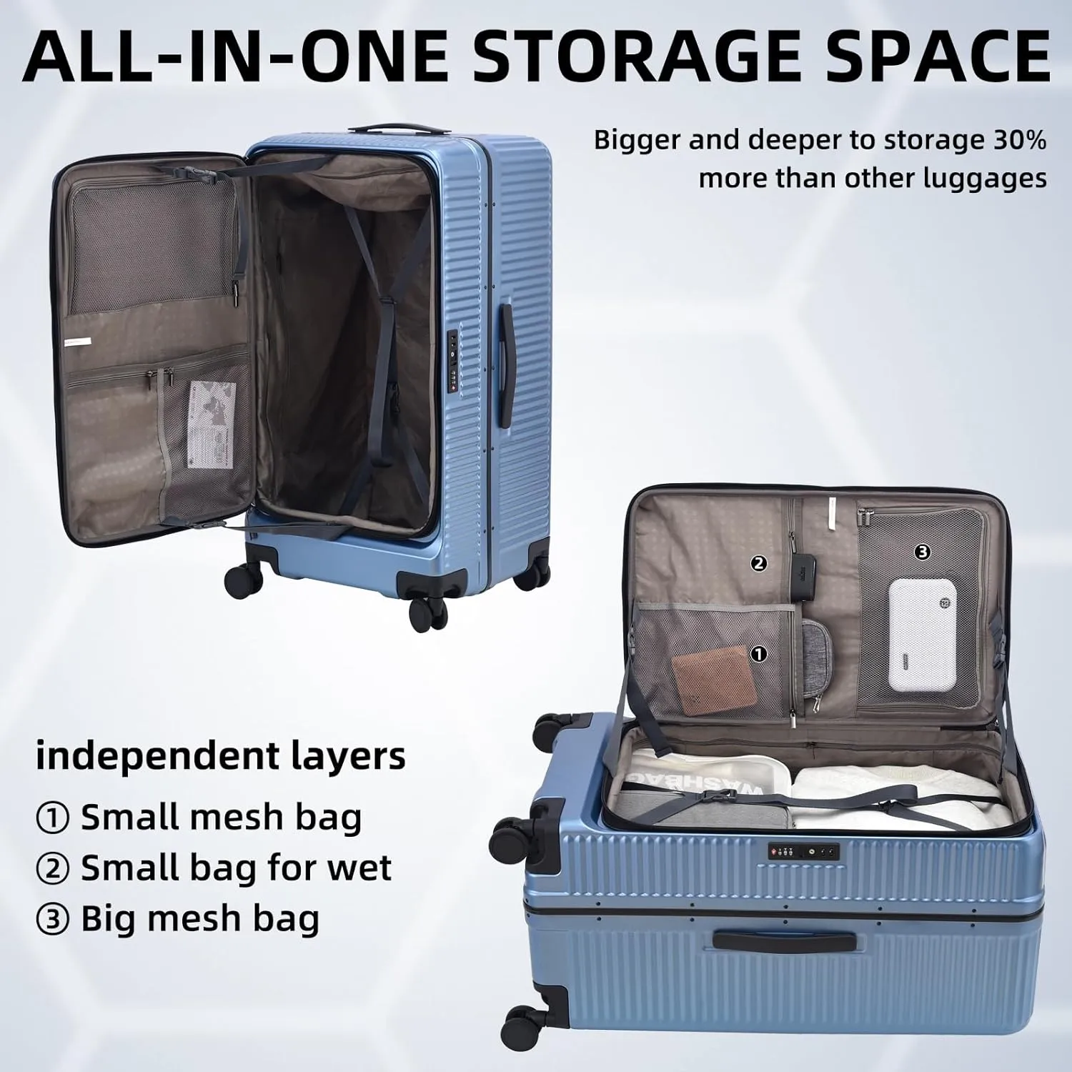 2 pieces 20/29 Aluminum Luggage Set with Side Opening, Lightweight Hardshell ABS PC Suitcase with TSA Lock, 360 Universal Wheels & Adjustable Handle, Dark Blue