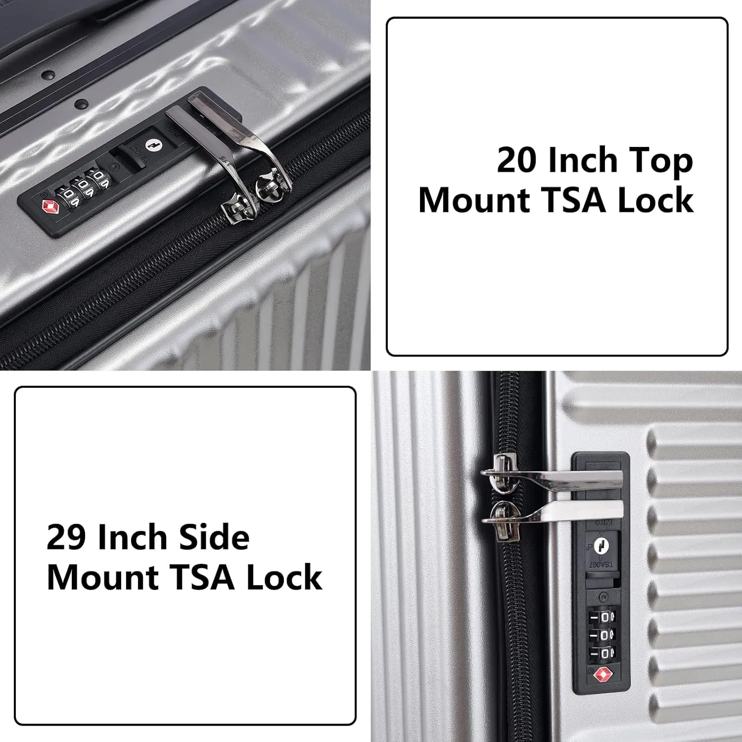 2 pieces 20/29 Aluminum Luggage Set with Side Opening, Lightweight Hardshell ABS PC Suitcase with TSA Lock, 360 Universal Wheels & Adjustable Handle, Dark Gray