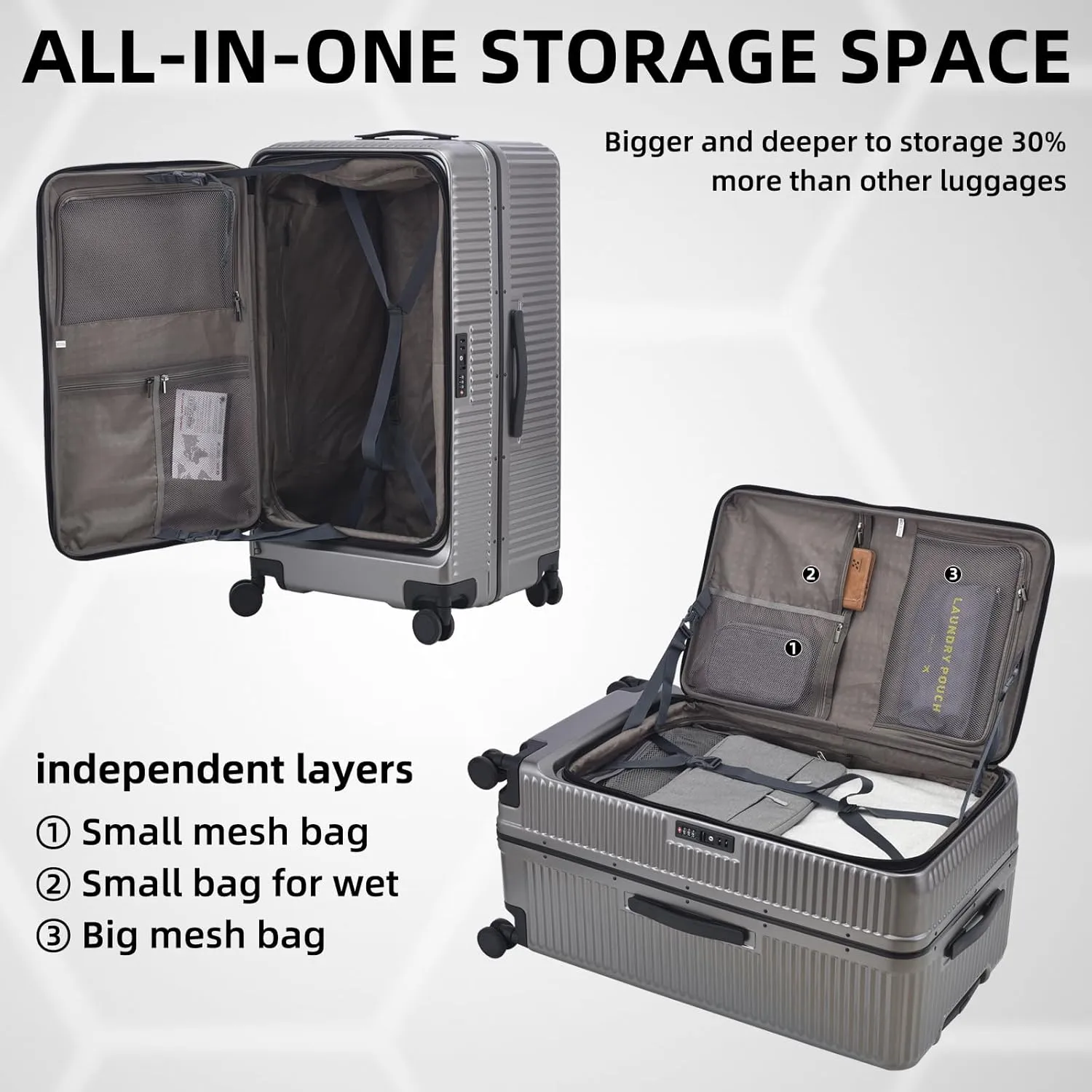 2 pieces 20/29 Aluminum Luggage Set with Side Opening, Lightweight Hardshell ABS PC Suitcase with TSA Lock, 360 Universal Wheels & Adjustable Handle, Dark Gray