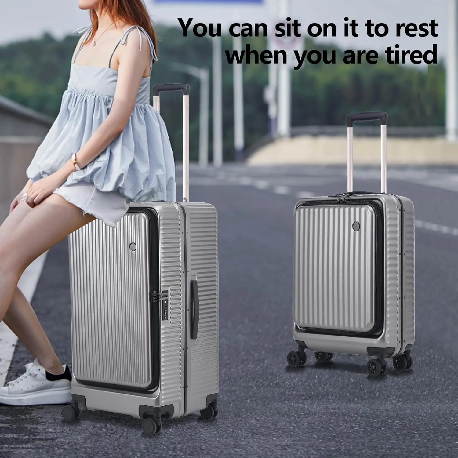 2 pieces 20/29 Aluminum Luggage Set with Side Opening, Lightweight Hardshell ABS PC Suitcase with TSA Lock, 360 Universal Wheels & Adjustable Handle, Dark Gray