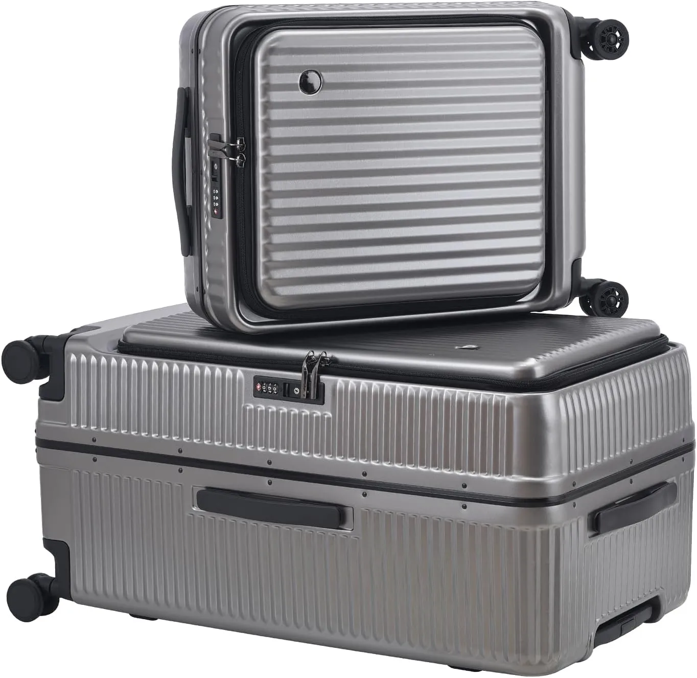 2 pieces 20/29 Aluminum Luggage Set with Side Opening, Lightweight Hardshell ABS PC Suitcase with TSA Lock, 360 Universal Wheels & Adjustable Handle, Dark Gray