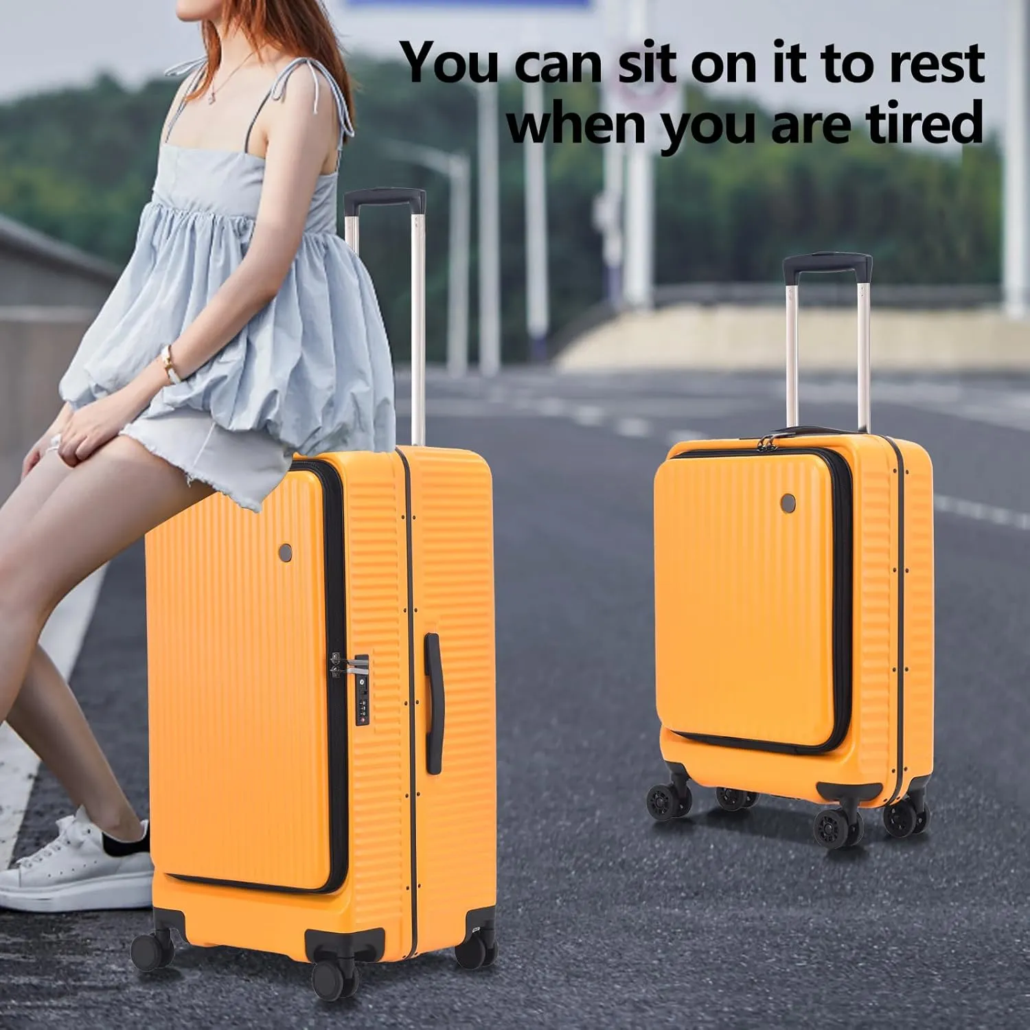 2 pieces 20/29 Aluminum Luggage Set with Side Opening, Lightweight Hardshell ABS PC Suitcase with TSA Lock, 360 Universal Wheels & Adjustable Handle, Orange