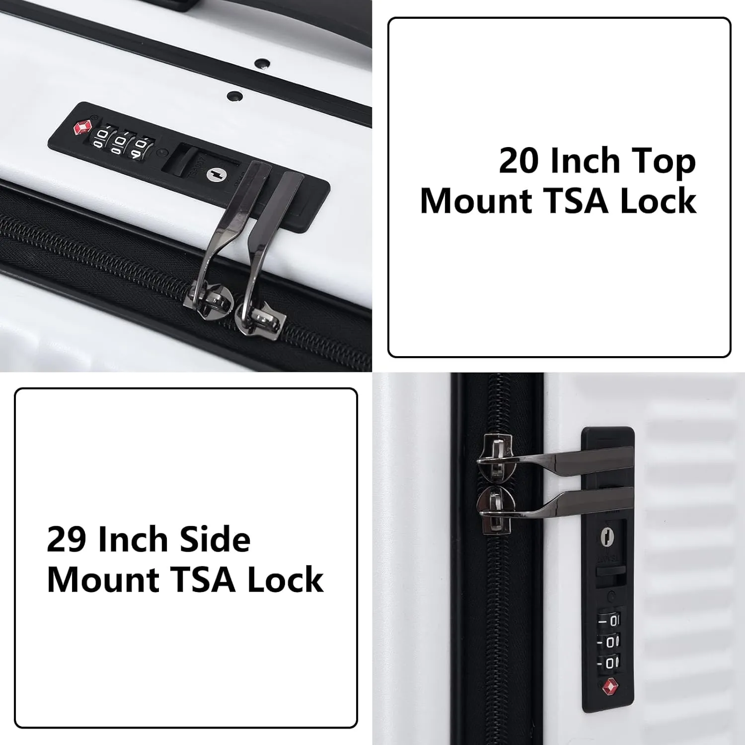 2 pieces 20/29 Aluminum Luggage Set with Side Opening, Lightweight Hardshell ABS PC Suitcase with TSA Lock, 360 Universal Wheels & Adjustable Handle, White