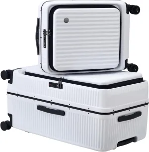 2 pieces 20/29 Aluminum Luggage Set with Side Opening, Lightweight Hardshell ABS PC Suitcase with TSA Lock, 360 Universal Wheels & Adjustable Handle, White