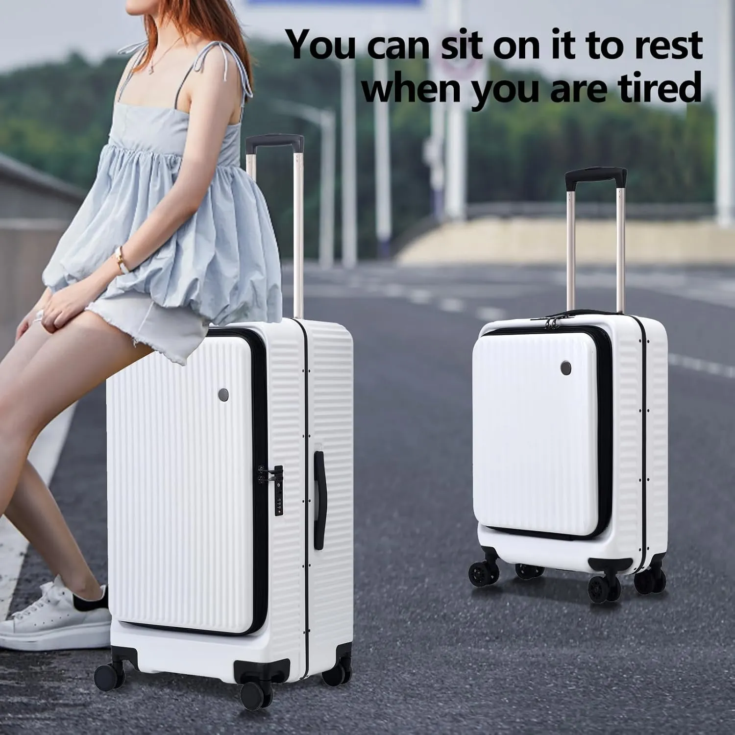 2 pieces 20/29 Aluminum Luggage Set with Side Opening, Lightweight Hardshell ABS PC Suitcase with TSA Lock, 360 Universal Wheels & Adjustable Handle, White