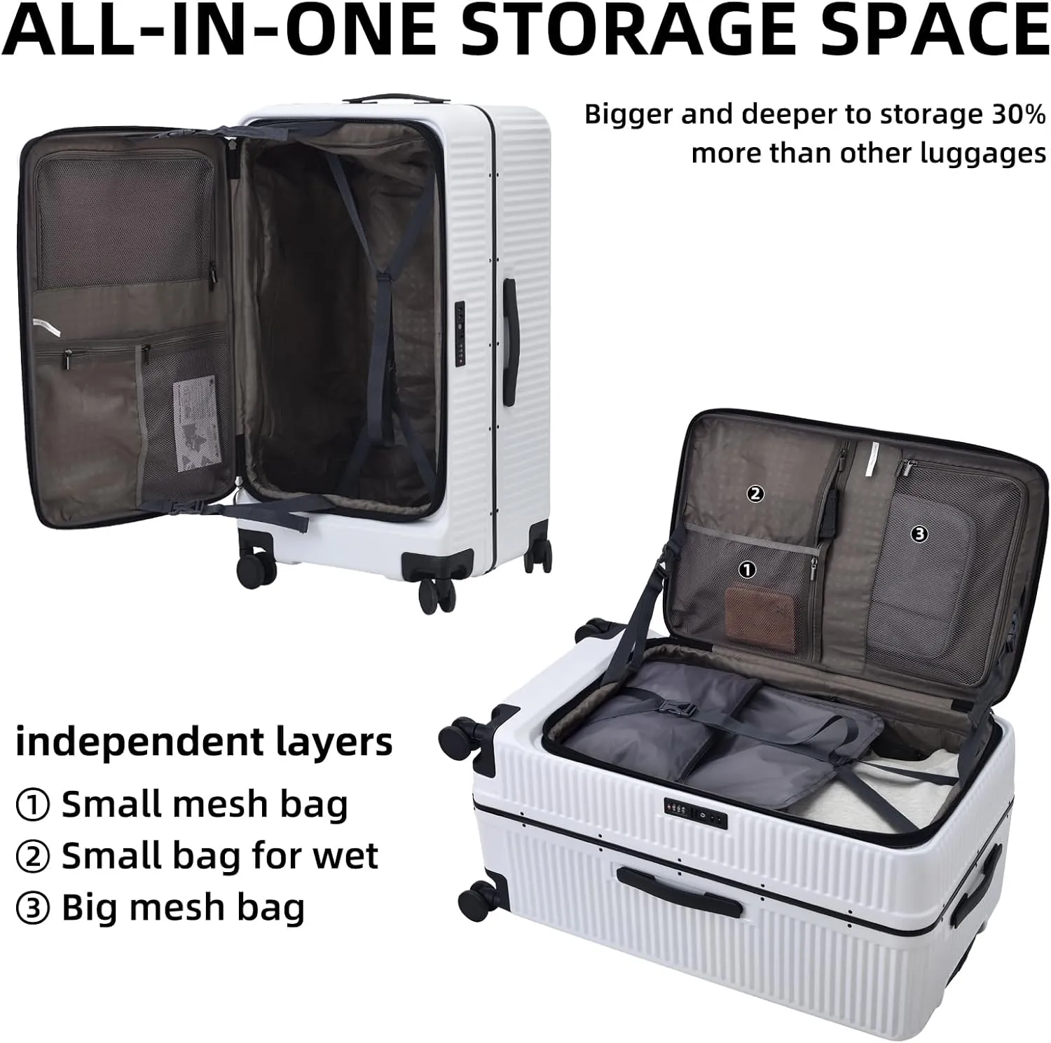 2 pieces 20/29 Aluminum Luggage Set with Side Opening, Lightweight Hardshell ABS PC Suitcase with TSA Lock, 360 Universal Wheels & Adjustable Handle, White