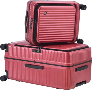 2 pieces 20/29 Aluminum Luggage Set with Side Opening, Lightweight Hardshell ABS PC Suitcase with TSA Lock, 360 Universal Wheels & Adjustable Handle, Wine Red
