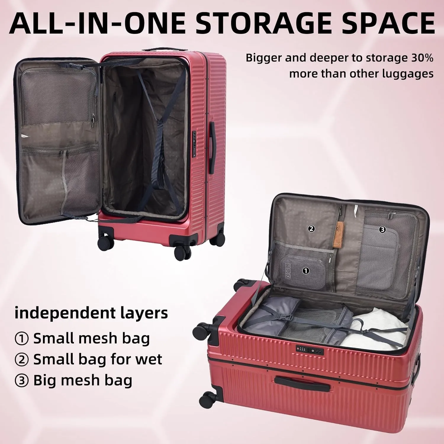 2 pieces 20/29 Aluminum Luggage Set with Side Opening, Lightweight Hardshell ABS PC Suitcase with TSA Lock, 360 Universal Wheels & Adjustable Handle, Wine Red