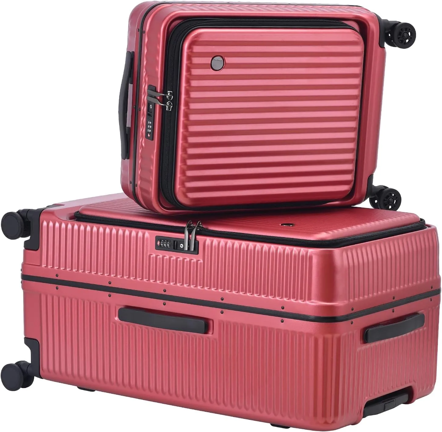 2 pieces 20/29 Aluminum Luggage Set with Side Opening, Lightweight Hardshell ABS PC Suitcase with TSA Lock, 360 Universal Wheels & Adjustable Handle, Wine Red