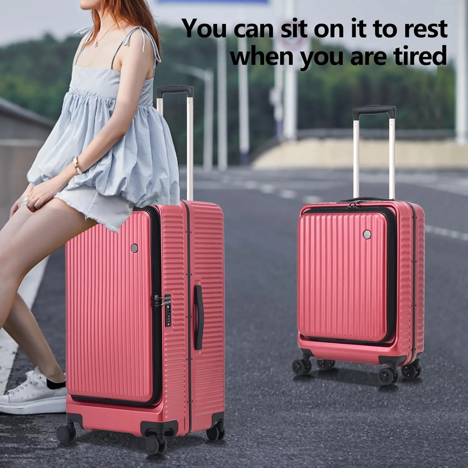 2 pieces 20/29 Aluminum Luggage Set with Side Opening, Lightweight Hardshell ABS PC Suitcase with TSA Lock, 360 Universal Wheels & Adjustable Handle, Wine Red