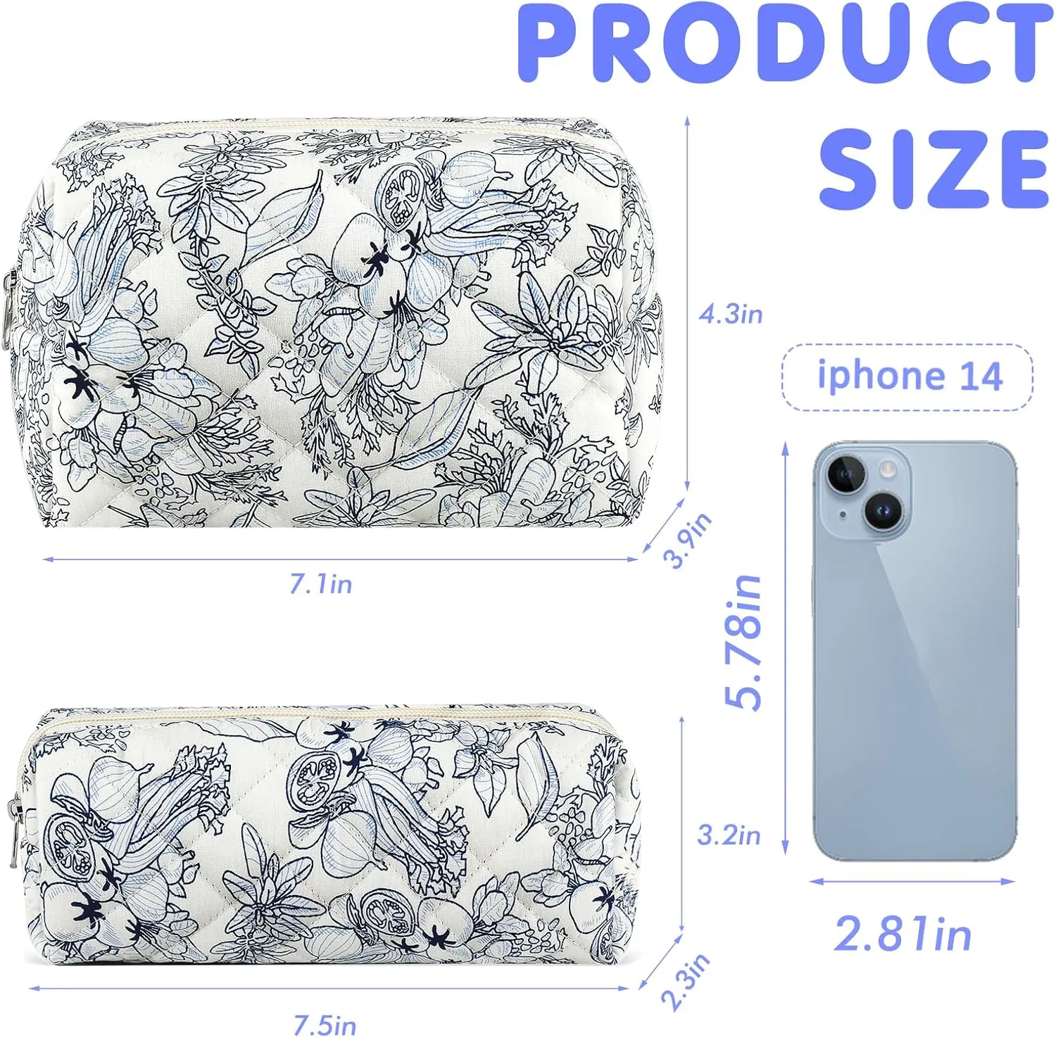 2Pcs Floral Makeup Bag for Women Cotton Quilted Coquette Cosmetic Bag Cute Zipper Black Flower Makeup Pouch Aesthetic Portable Pencil Pouch Travel Toiletry Bag Trendy Cloth Skincare Bag
