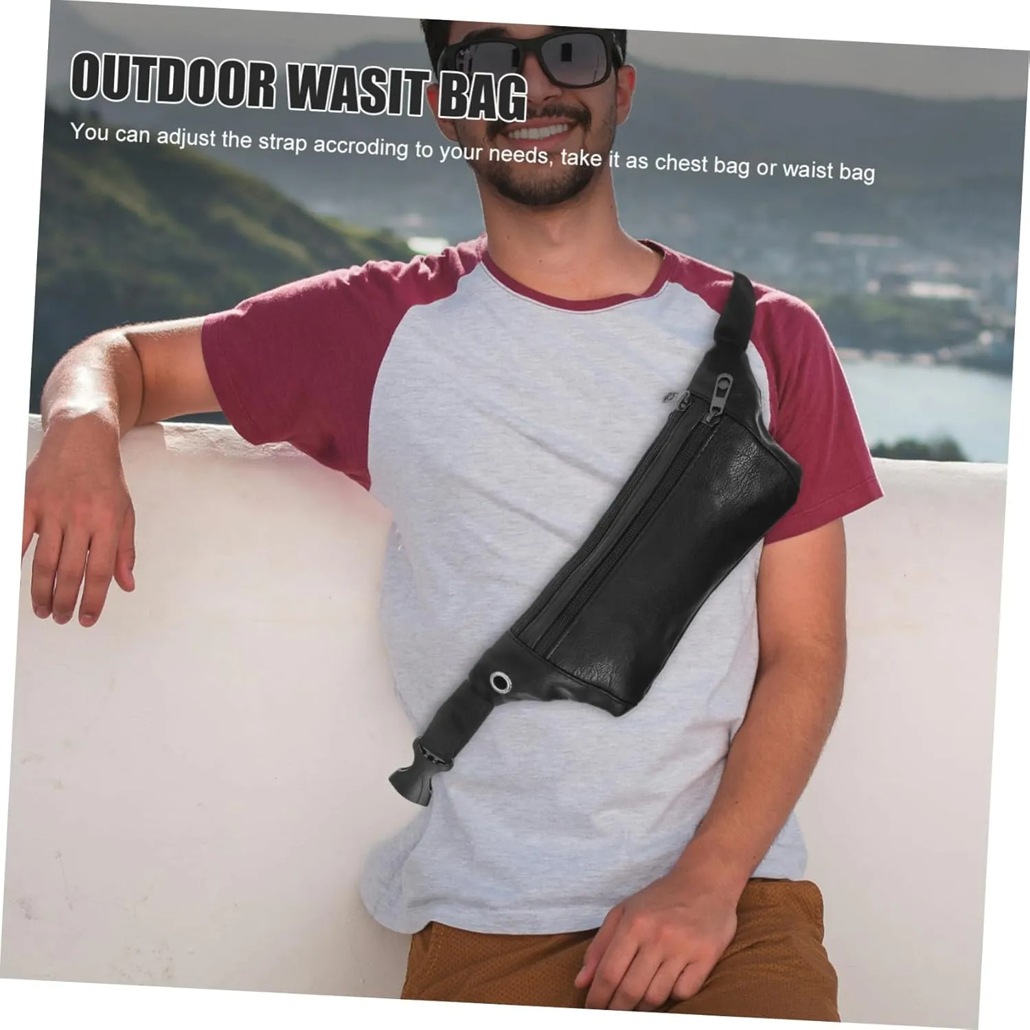 2pcs Sports Bag with Headphone Plug Casual Chest Bag Portable Waist Pouch Outdoor Fanny Pack Man's for Travel