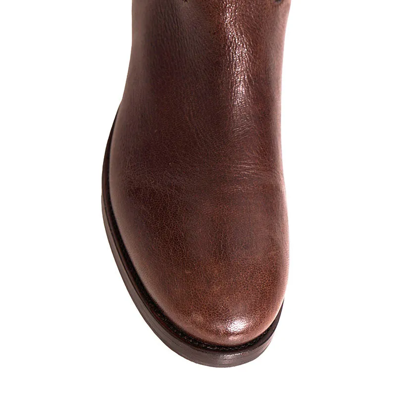 37 VINTAGE $2,050 PRADA Brown Rugged Leather OVER THE KNEE Tall Low Heel BOOTS