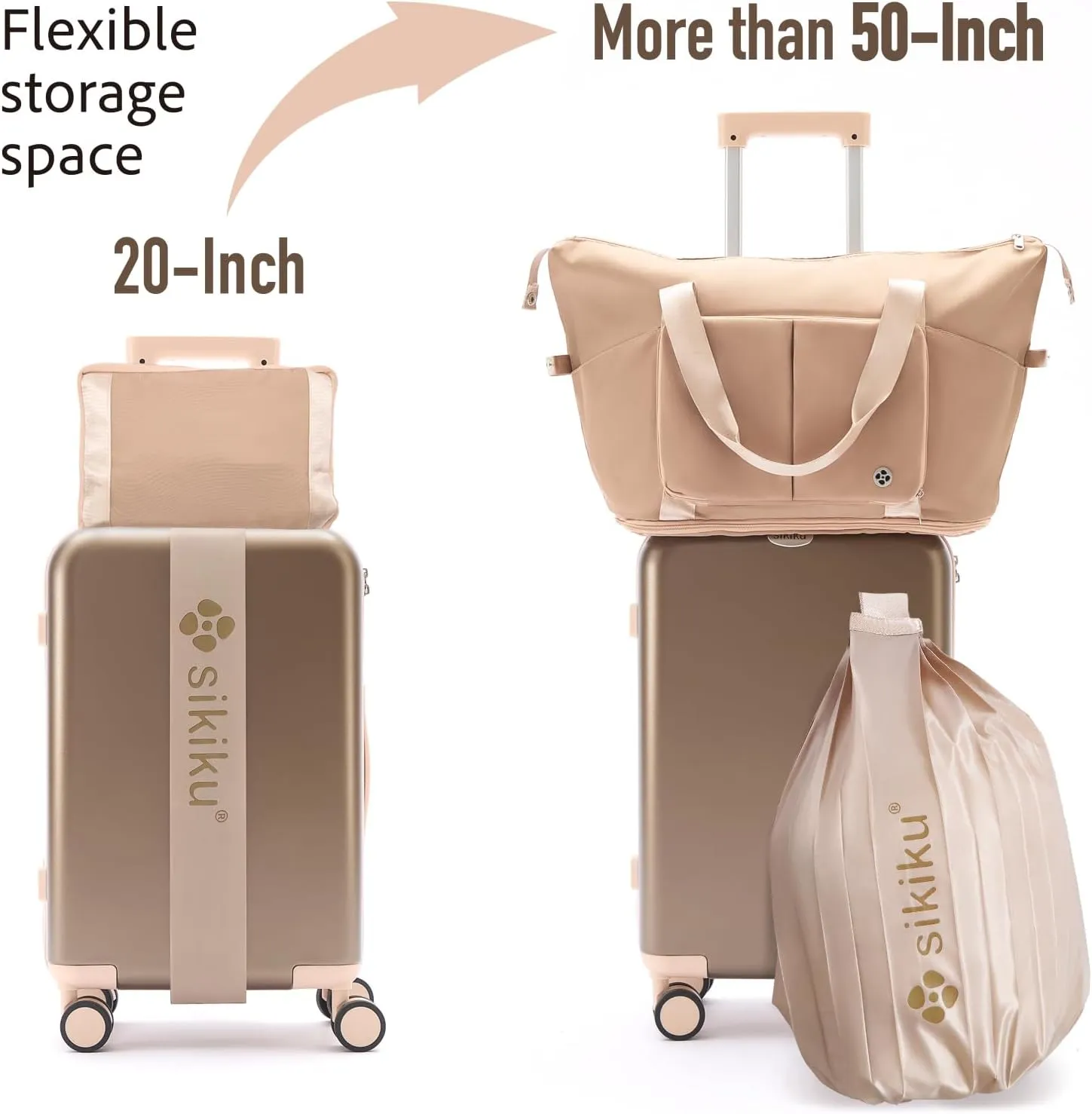 4-Piece Lightweight Luggage Sets for Women, Hardshell Spinner Suitcase with TSA Lock, Expandable Duffel Bag, Luggage Strap, and Leather TagPink, 20inch)