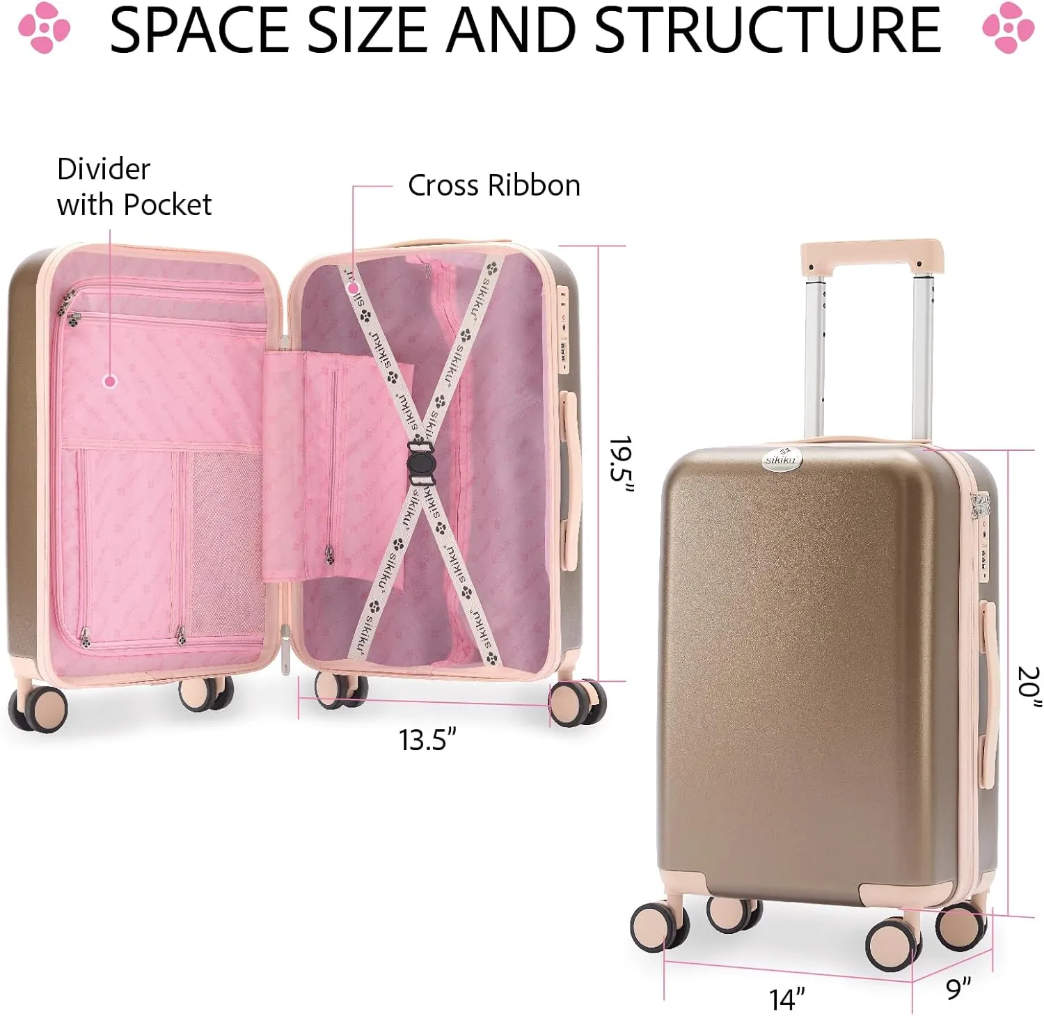 4-Piece Lightweight Luggage Sets for Women, Hardshell Spinner Suitcase with TSA Lock, Expandable Duffel Bag, Luggage Strap, and Leather TagPink, 20inch)