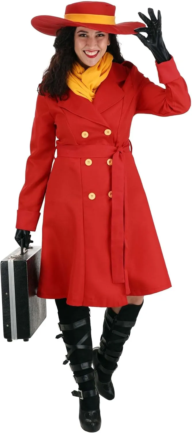 Adult Carmen Sandiego Outfit Womens, Iconic Red Trench Coat Halloween Costume