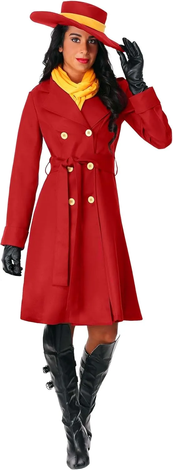 Adult Carmen Sandiego Outfit Womens, Iconic Red Trench Coat Halloween Costume