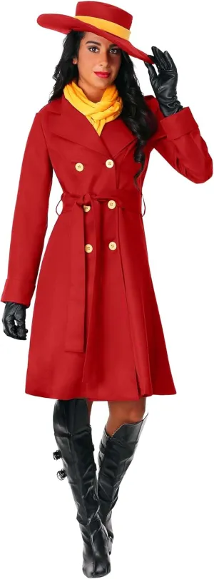 Adult Carmen Sandiego Outfit Womens, Iconic Red Trench Coat Halloween Costume