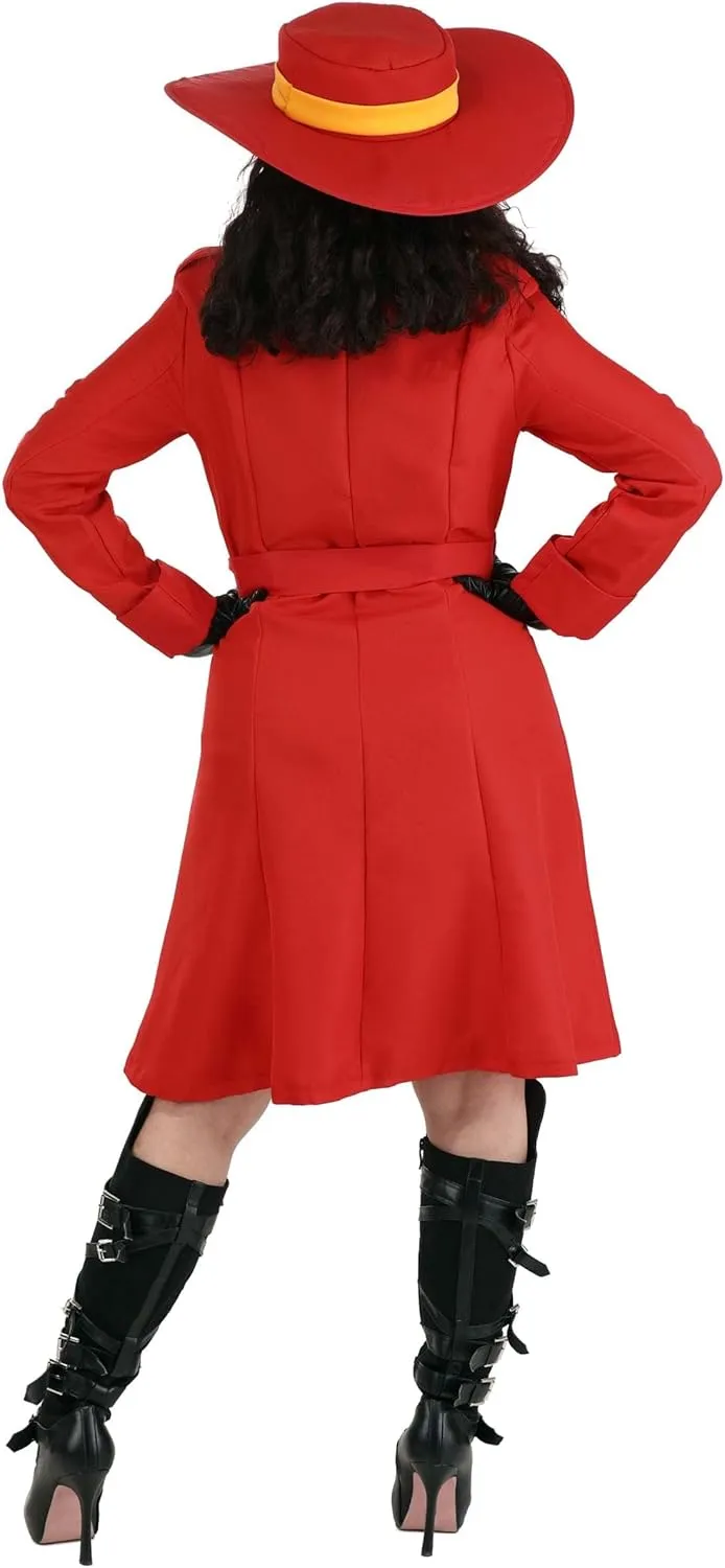 Adult Carmen Sandiego Outfit Womens, Iconic Red Trench Coat Halloween Costume