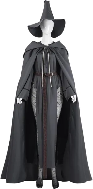 Adult Grey Wizard Costume Women Knight Long Robe Hooded Cloak Hat with Belt