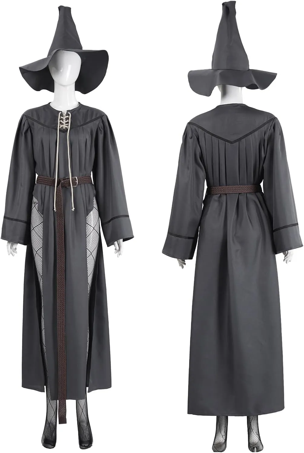 Adult Grey Wizard Costume Women Knight Long Robe Hooded Cloak Hat with Belt