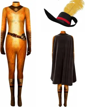 Adult Yellow Cat Costume Cat Cosplay Bodysuit Women with Hat Cloak for Halloween Party