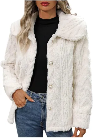 Akklian Sherpa Winter Coats for Women Fuzzy Fleece Jacket Casual Plaid Button Trendy Cropped Coat Chunky Warm Outerwear 2024