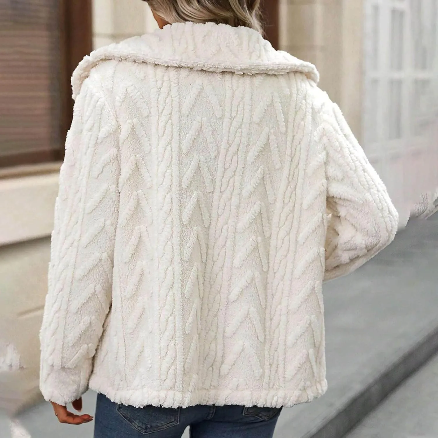 Akklian Sherpa Winter Coats for Women Fuzzy Fleece Jacket Casual Plaid Button Trendy Cropped Coat Chunky Warm Outerwear 2024