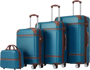 All-in-One Travel Solution with Hardshell Luggage Set, Lightweight Spinner Suitcases and Cosmetic Case, Blue