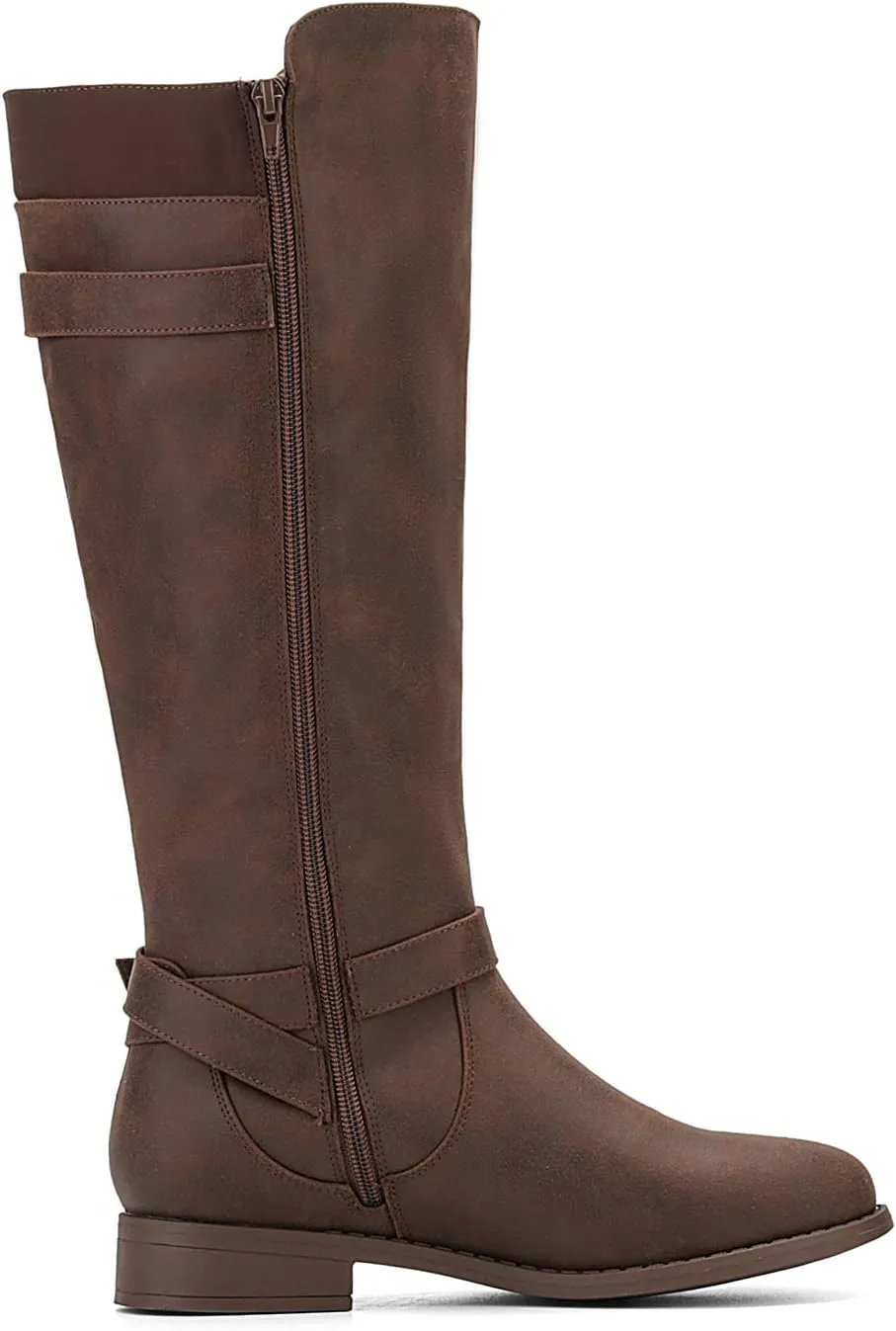 ALLOT Women's Knee High Boots Stretchy Fashion Riding Boot Flat Low Heel Buckle Strap Winter Motorcycle Shoes