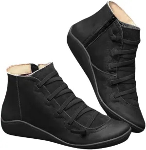 Ankle Boots for Women Low Heel Lace Up Arch Support Boots Side Zipper Vintage Damping Shoes Flat Heel Boots