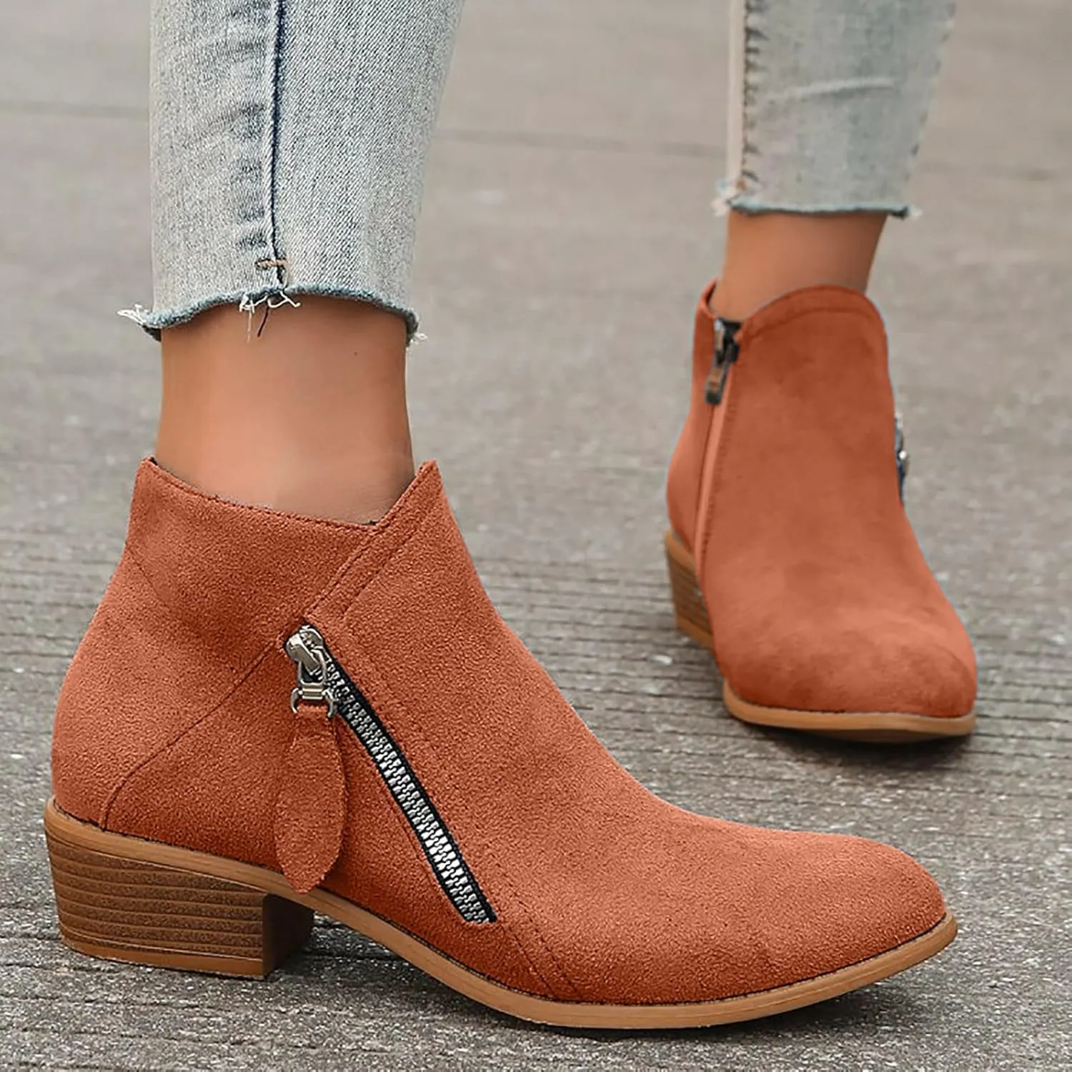 Ankle Boots for Women Mid Calf Boots Fashion Comfortable Soft Sole Ankle Boots Outdoor Casual Suede Zipper Short Boot