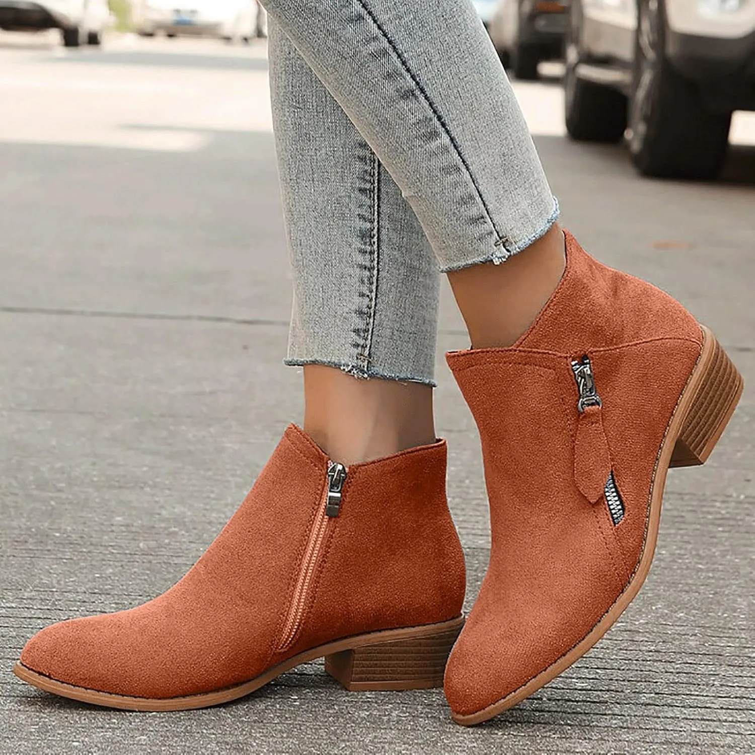 Ankle Boots for Women Mid Calf Boots Fashion Comfortable Soft Sole Ankle Boots Outdoor Casual Suede Zipper Short Boot