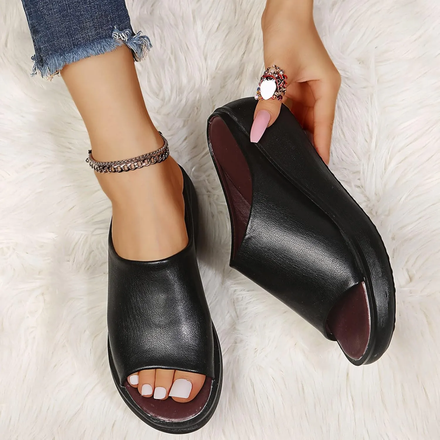 Avylays Orthopedic Sandals for Women Dressy Platform Sandals Slip On Slide Sandals for Women Summer Beach Outdoor Shoes