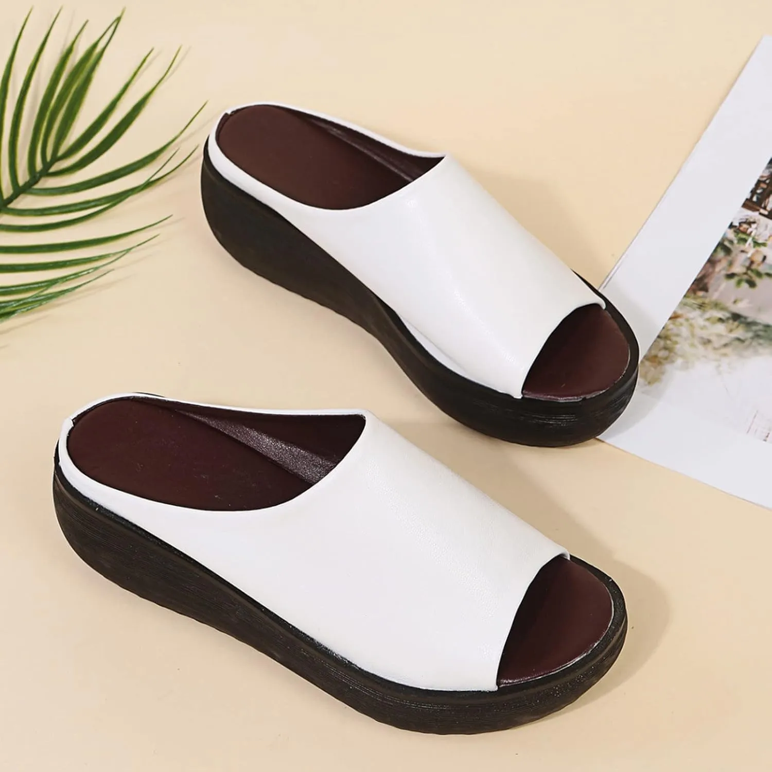 Avylays Orthopedic Sandals for Women Wedge Slip on Open Toe Sandals Thick Sole Arch Support Summer Beach Slide Sandals