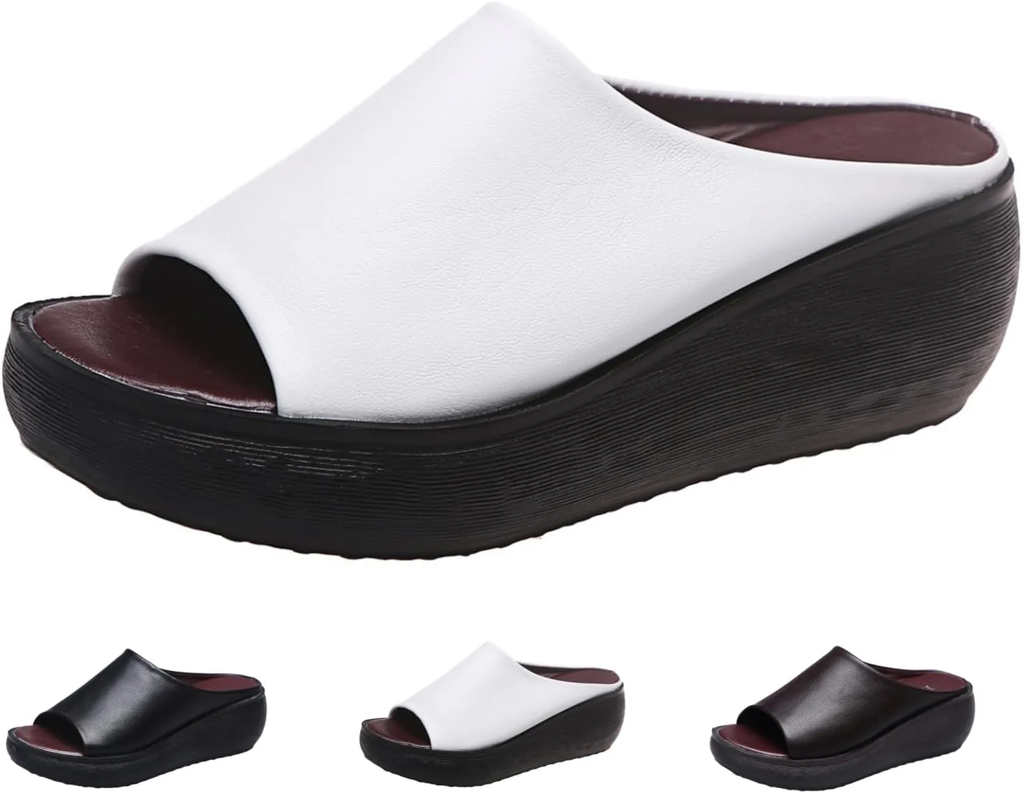Avylays Orthopedic Sandals for Women Wedge Slip on Open Toe Sandals Thick Sole Arch Support Summer Beach Slide Sandals