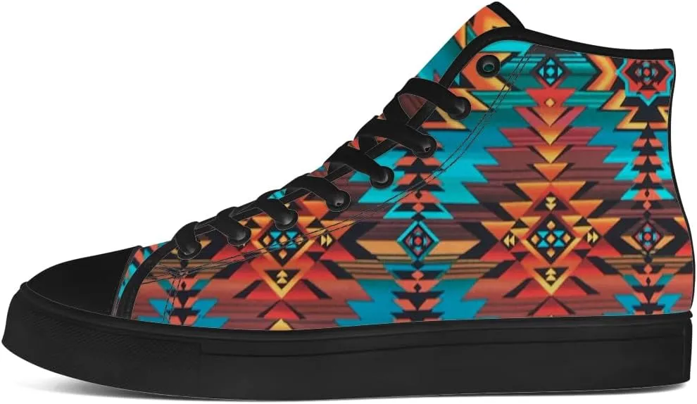 Aztec High Top Canvas Shoes for Men Women Native American High Top Sneakers Lace Up Casual Shoes Gifts for Dad Mom
