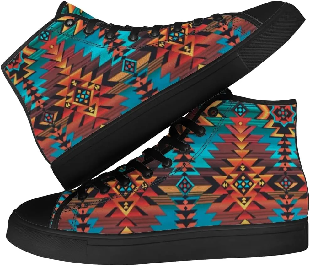 Aztec High Top Canvas Shoes for Men Women Native American High Top Sneakers Lace Up Casual Shoes Gifts for Dad Mom
