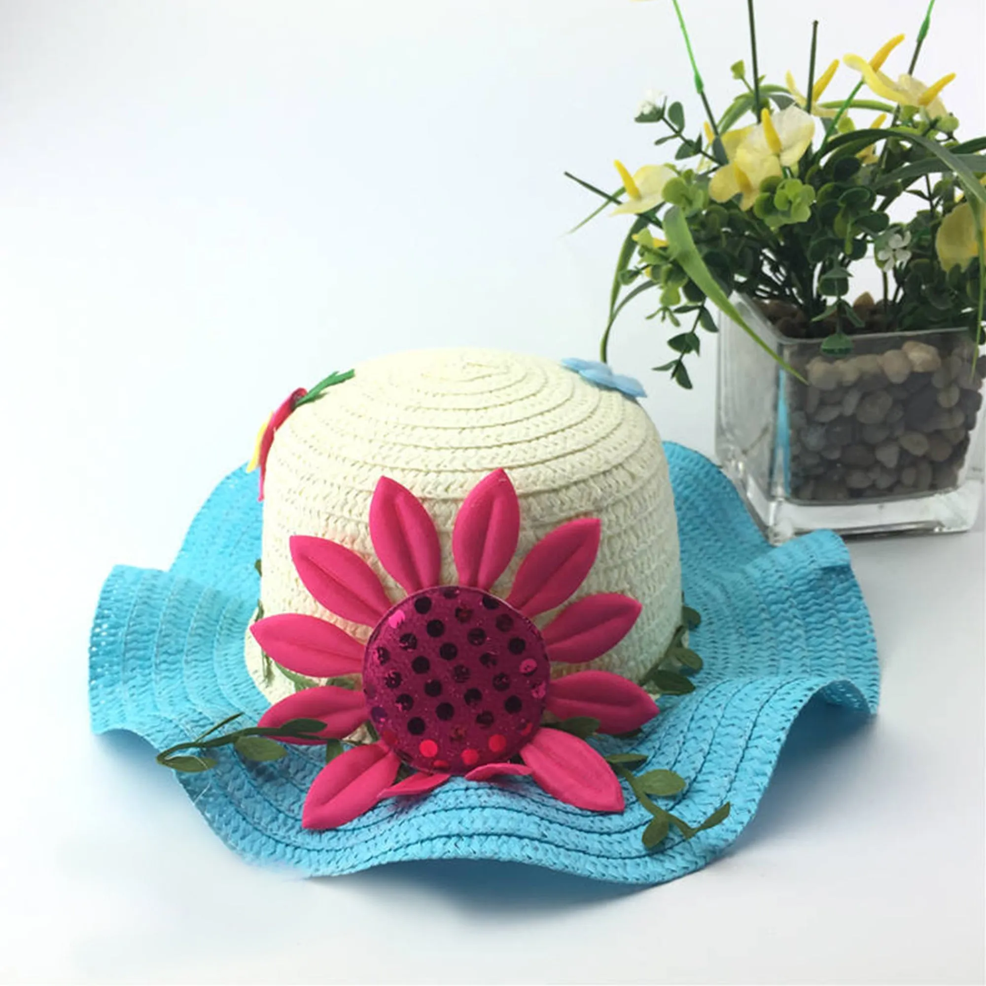 Babymoon Sunflower Baby Summer Kids Cap with String | 2-6 Years | Blue