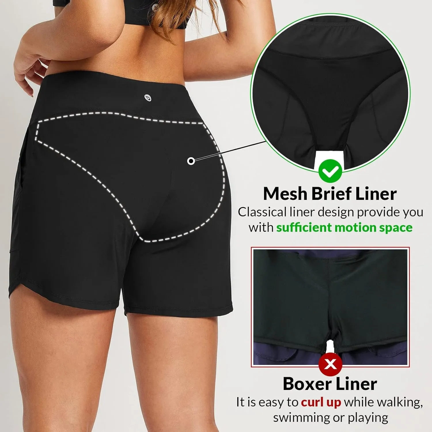 baleaf Women's 3"/5" High Waisted Swim Board Shorts Quick Dry Swimsuits Bottoms Trunks with Pockets
