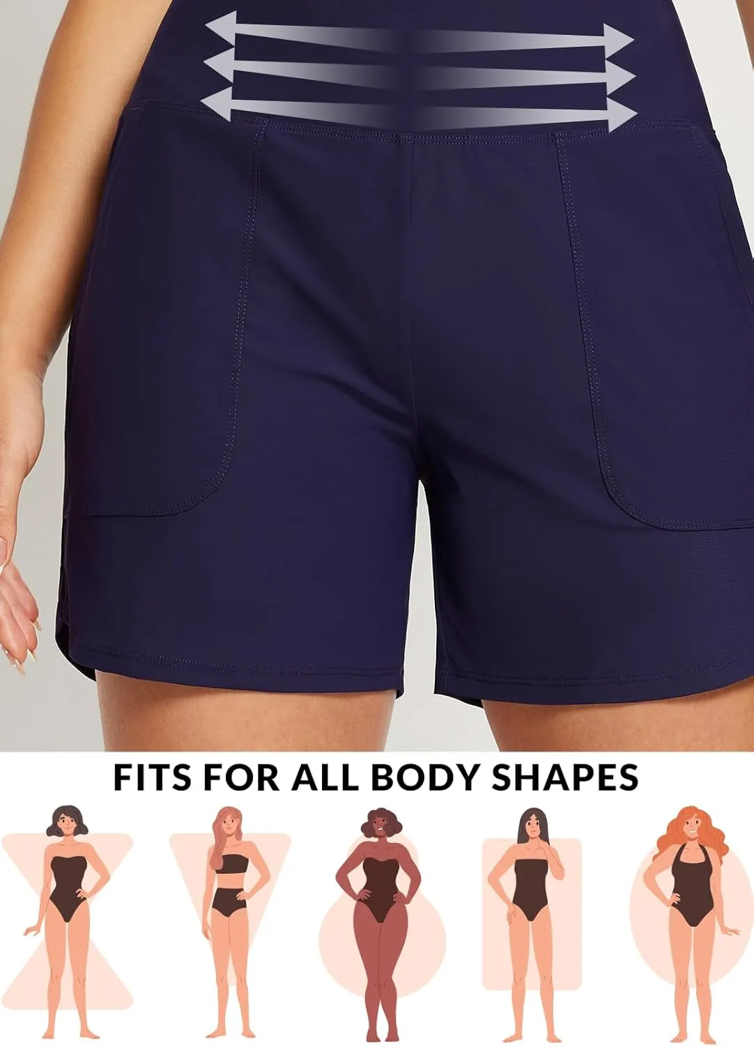 baleaf Women's 3"/5" High Waisted Swim Board Shorts Quick Dry Swimsuits Bottoms Trunks with Pockets