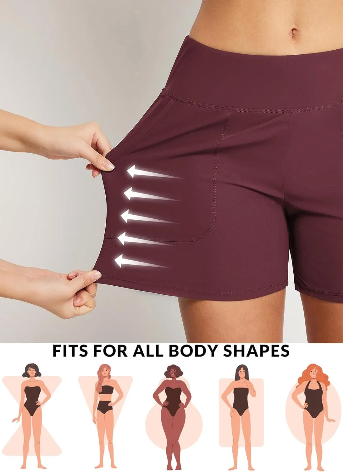 baleaf Women's 3"/5" High Waisted Swim Board Shorts Quick Dry Swimsuits Bottoms Trunks with Pockets