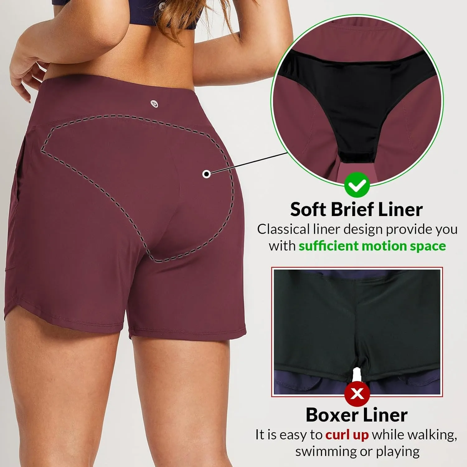 baleaf Women's 3"/5" High Waisted Swim Board Shorts Quick Dry Swimsuits Bottoms Trunks with Pockets