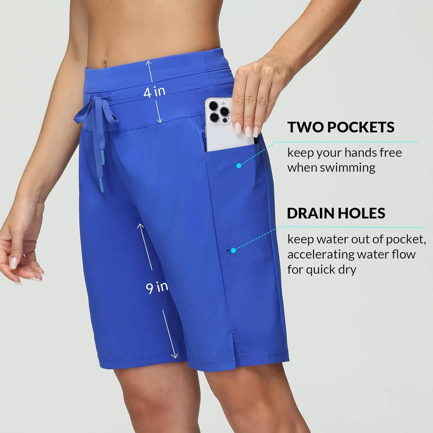 baleaf Women's 5"/9" High Waisted Swim Board Shorts Quick Dry Swimsuits Bottoms with Drawstring