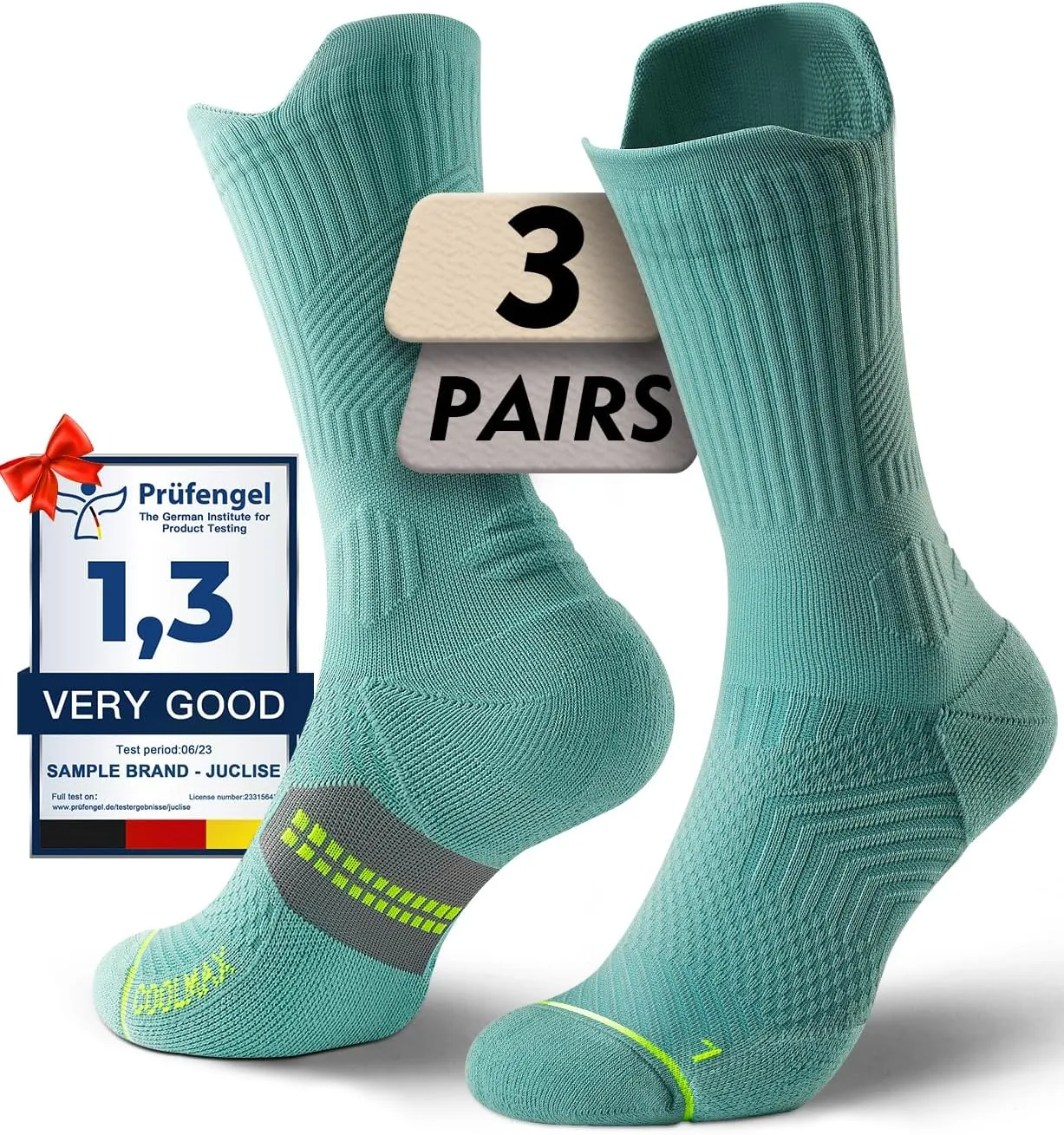 Bamboo Viscose Compression Running Crew Socks, Coolmax Moisture-Wicking Anti-Blister Hiking&Gym Athletic Socks