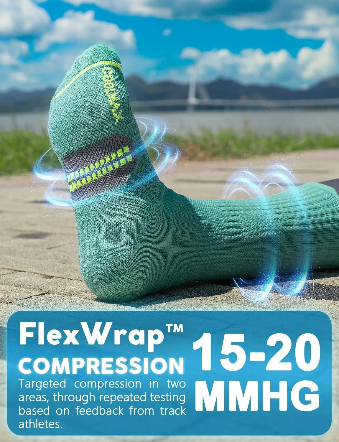 Bamboo Viscose Compression Running Crew Socks, Coolmax Moisture-Wicking Anti-Blister Hiking&Gym Athletic Socks